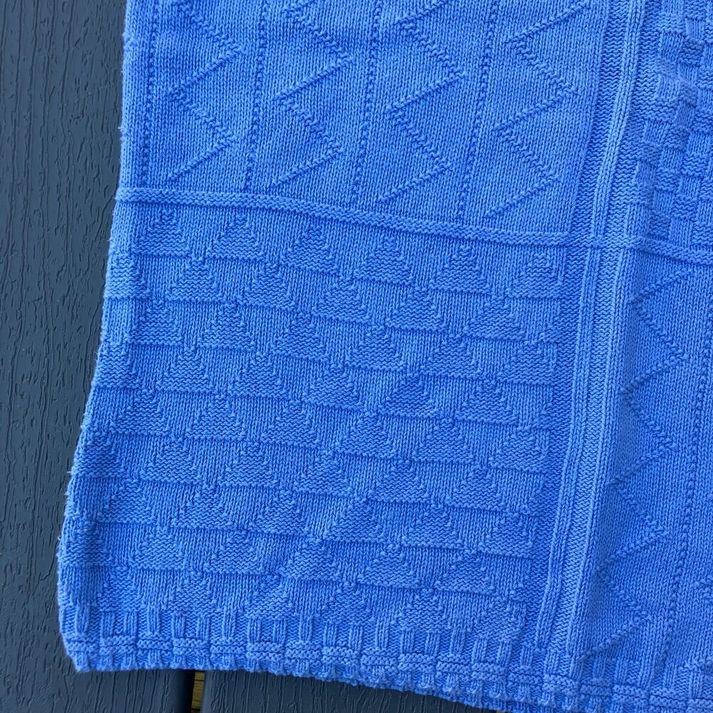 Blue cotton knit sweater short sleeves, vintage 70s twee preppy retro - Picture 5 of 7